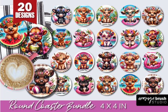 Download Beach Highland Cow Round Coaster Bundle - Beach highland cow Collection