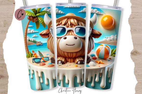 Download 3D Beach Highland Cow Tumbler Wrap PNG - Beach highland cow Collection