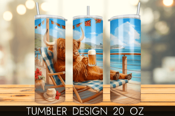 Download Vacation Beach Highland Cow Tumbler Wrap - Beach highland cow Collection