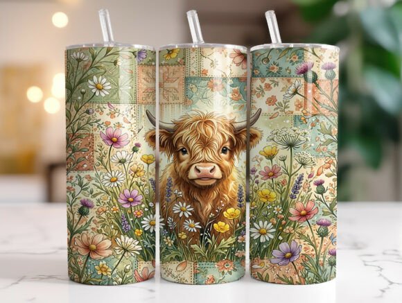 Download Wildflower Highland Cow Tumbler Wrap PNG - Highland cow tumbler wrap Collection