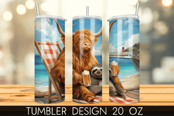 Download Vacation Beach Highland Cow Tumbler Wrap - Beach highland cow Collection
