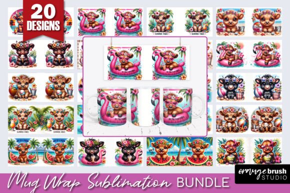 Download Beach Highland Cow Mug Wrap Bundle - Beach highland cow Collection