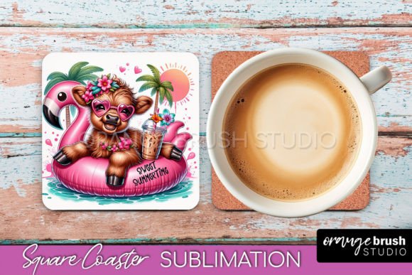Download Beach Highland Cow Square Coaster Design - Beach highland cow Collection