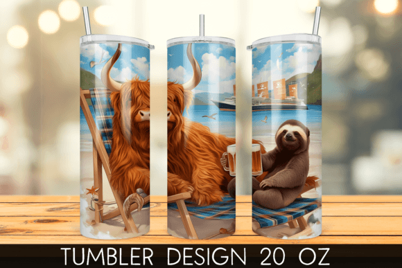 Download Vacation Beach Highland Cow Tumbler Wrap - Beach highland cow Collection