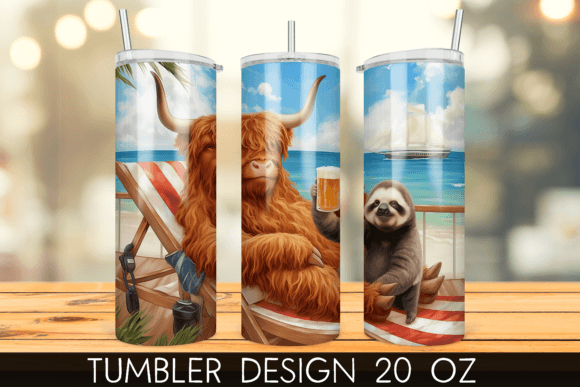 Download Vacation Beach Highland Cow Tumbler Wrap - Beach highland cow Collection