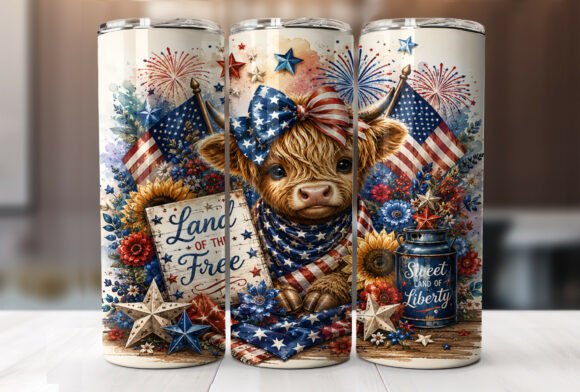 Download 4th of July Highland Cow Tumbler Wrap - Highland cow tumbler wrap Collection